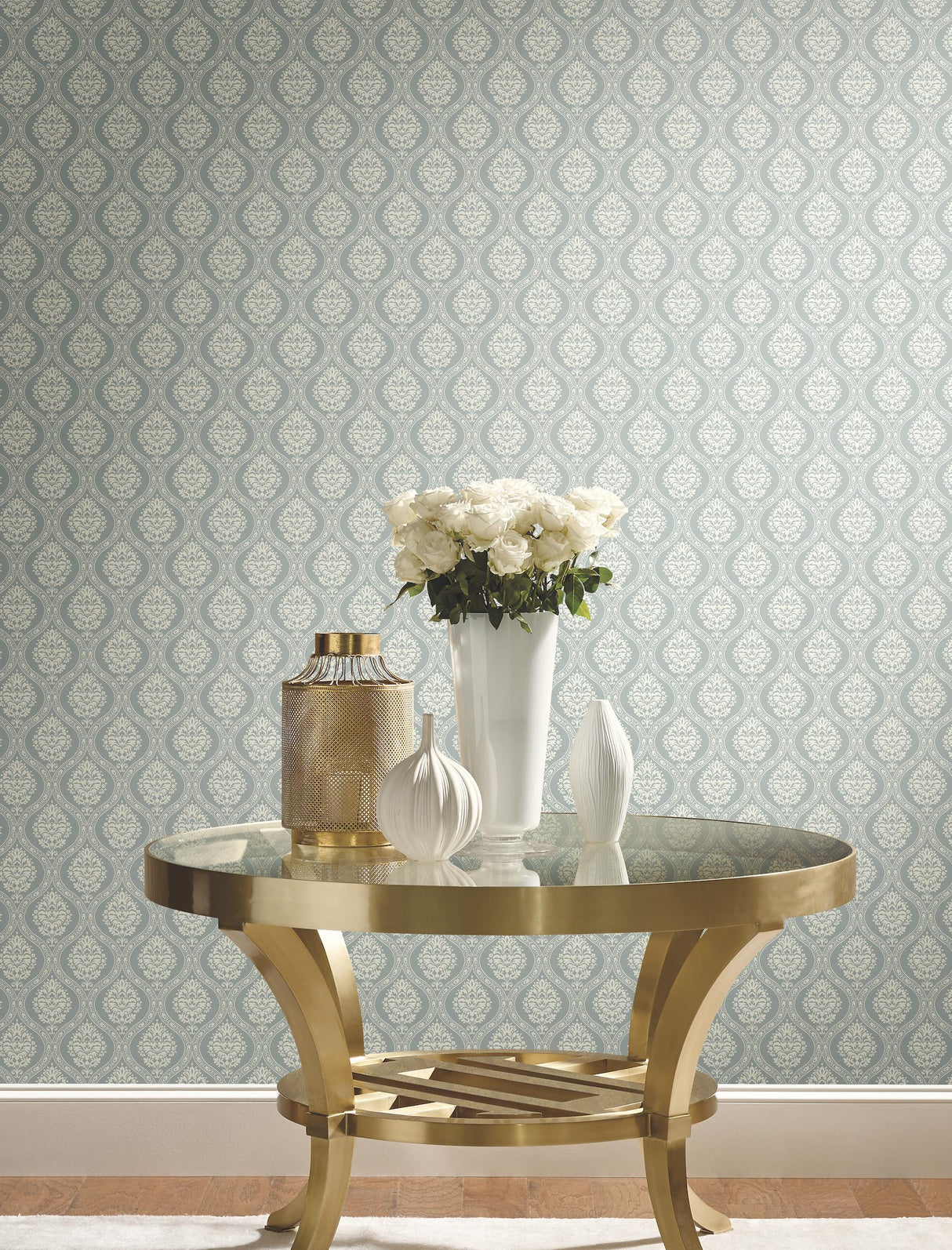 York Wallcoverings Petite Ogee Green Wallpaper