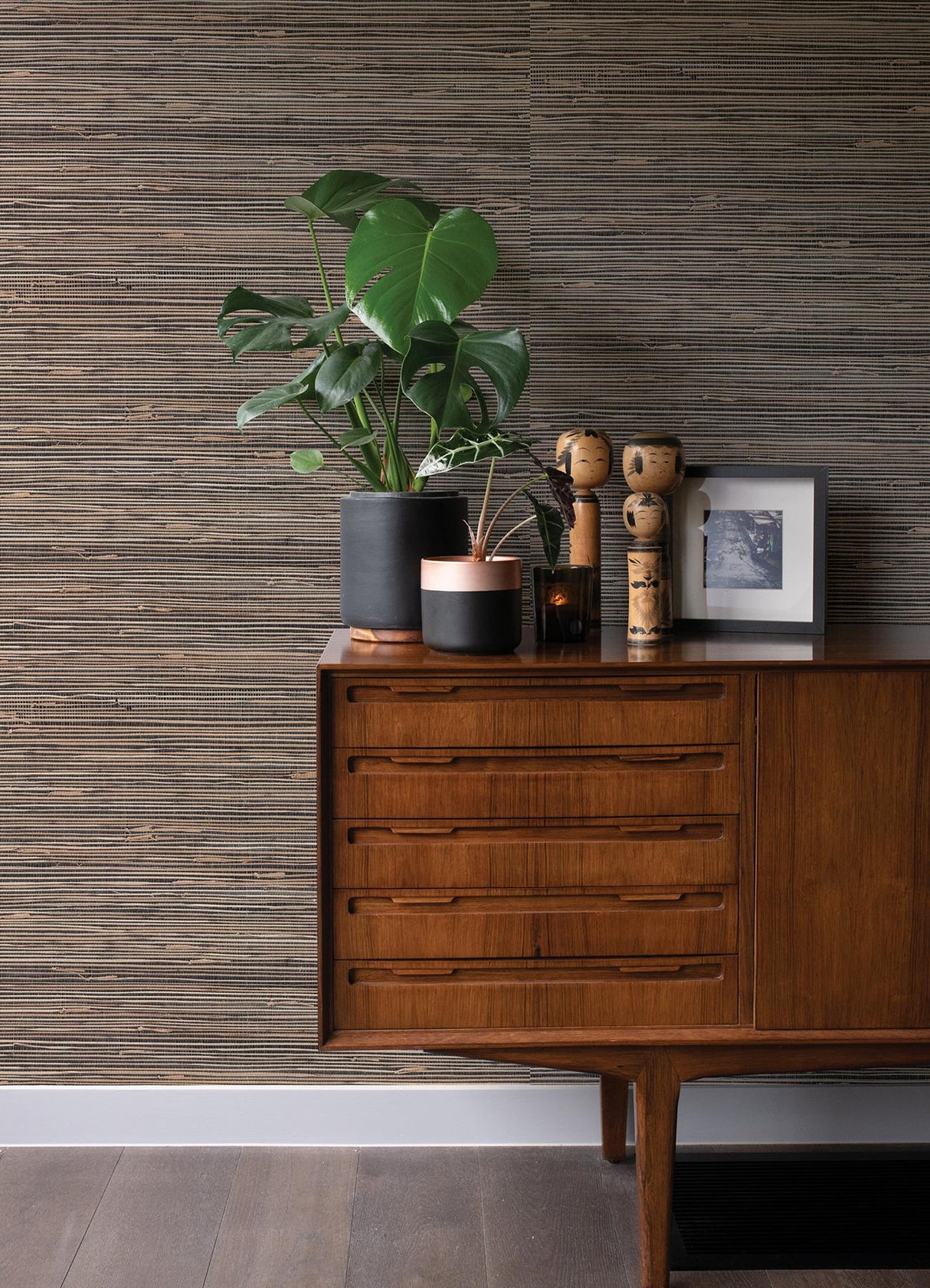 A-Street Prints Twine Fabric Textures Black Wallpaper