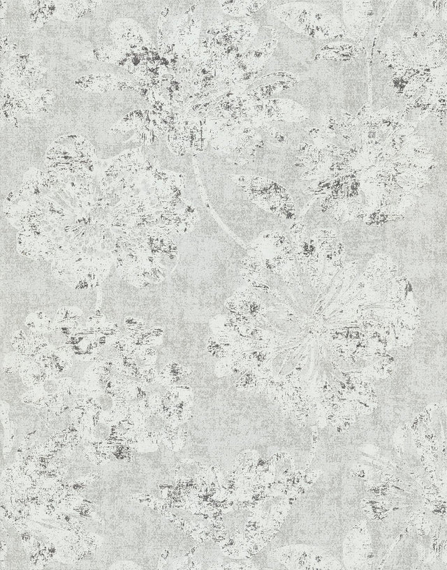 A-Street Prints Grey Resource Flowers Platinum Wallpaper