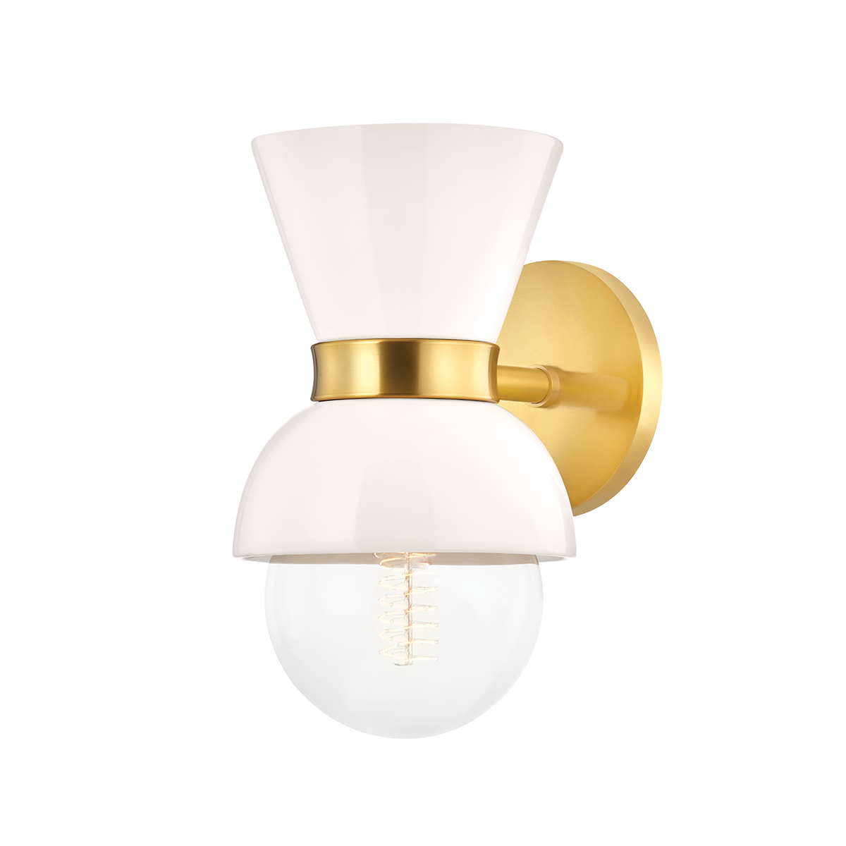 Mitzi Gillian AGED BRASS/CERAMIC GLOSS CREAM 6W x 10.5H Wall Sconce