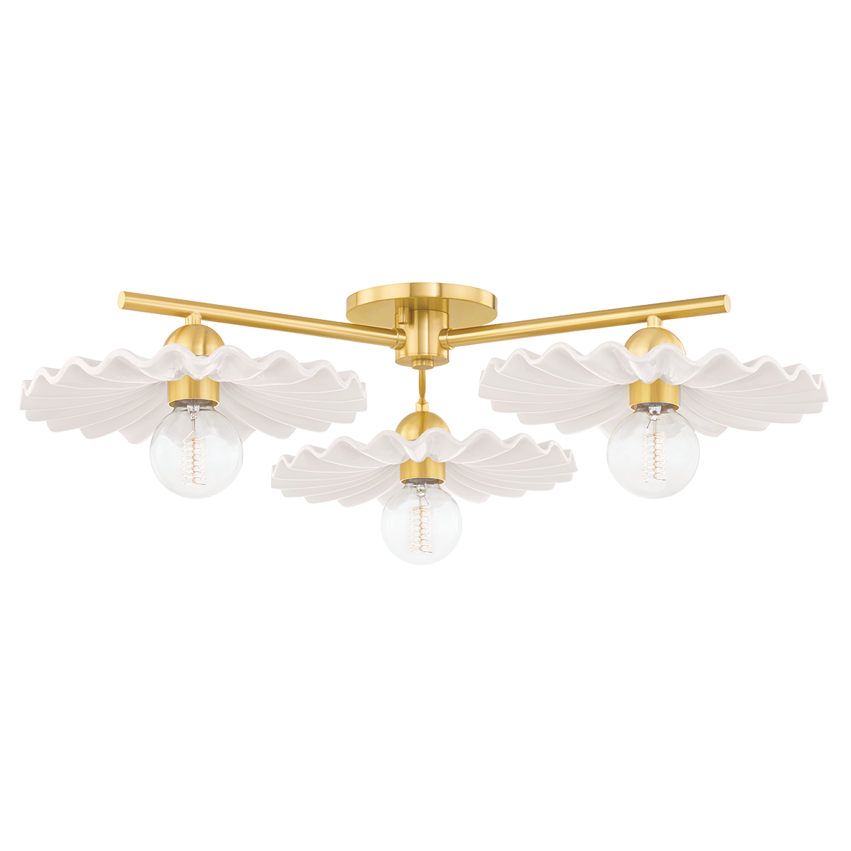 Mitzi Tinsley AGED BRASS/CERAMIC GLOSS CREAM 33W x 8.75H Semi-Flush Mount
