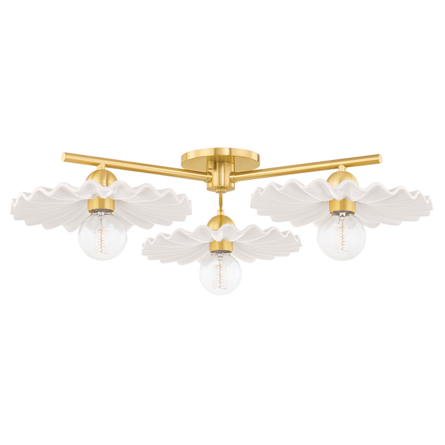 Mitzi Tinsley AGED BRASS/CERAMIC GLOSS CREAM 33W x 8.75H Semi-Flush Mount