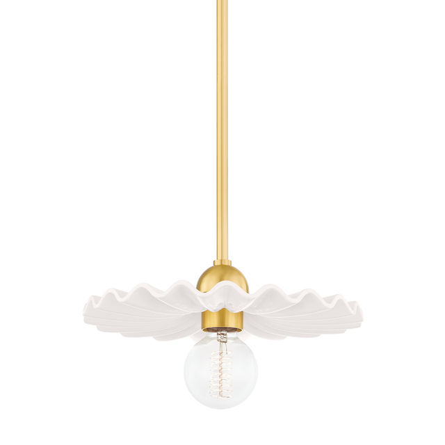 Mitzi Tinsley AGED BRASS/CERAMIC GLOSS CREAM 11.75W x 6.25H Pendant