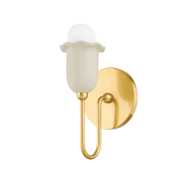 Mitzi Delilah AGED BRASS/CERAMIC ANTIQUE IVORY 4.75W x 9.25H Wall Sconce