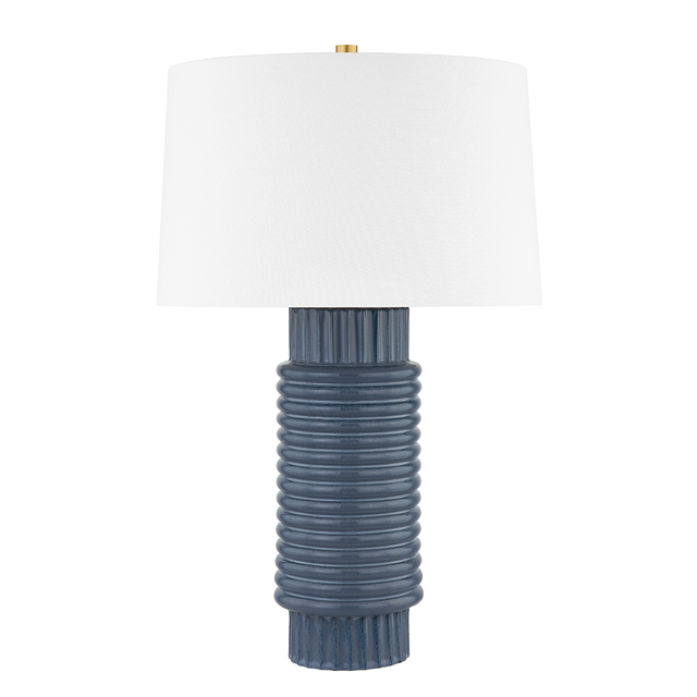 Hudson Valley Lighting Broderick AGED BRASS/GREY BLUE REACTIVE CERAMIC 17W x 17L x 26.5H Table Lamp