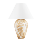 Hudson Valley Lighting BAYONNE Vintage Gold Leaf/ Ceramic White with Rattan 21W x 21L x 29H Table Lamp