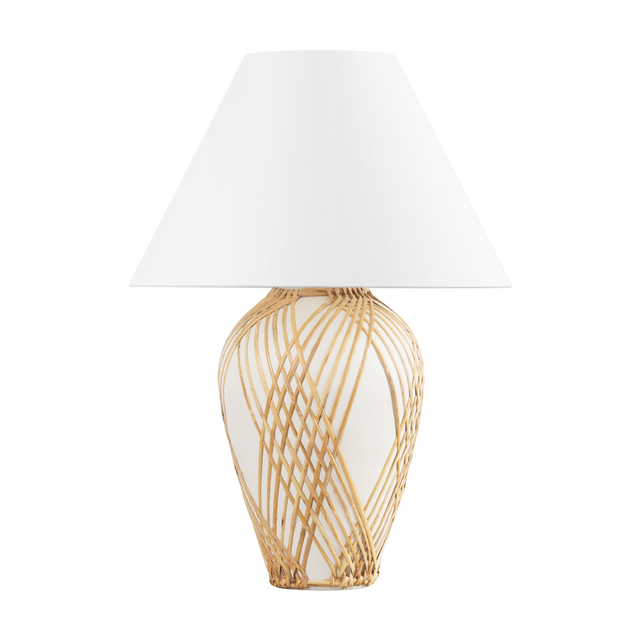 Hudson Valley Lighting BAYONNE Vintage Gold Leaf/ Ceramic White with Rattan 21W x 21L x 29H Table Lamp