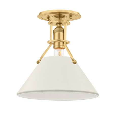 Hudson Valley Lighting Painted No.2 Aged Brass/off White 9.5W x 9.5L x 11H Semi-Flush Mount