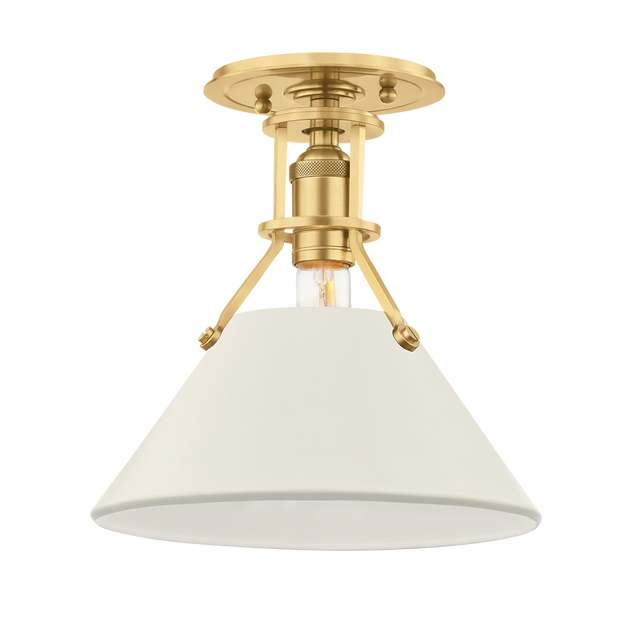 Hudson Valley Lighting Painted No.2 Aged Brass/off White 9.5W x 9.5L x 11H Semi-Flush Mount