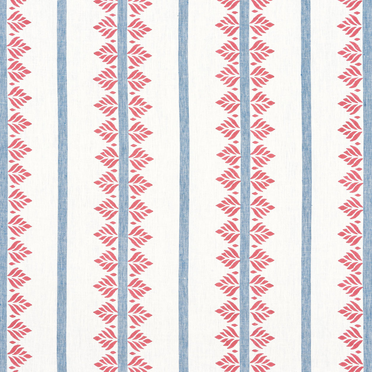 Anna French Fern Stripe Red And Blue Fabric