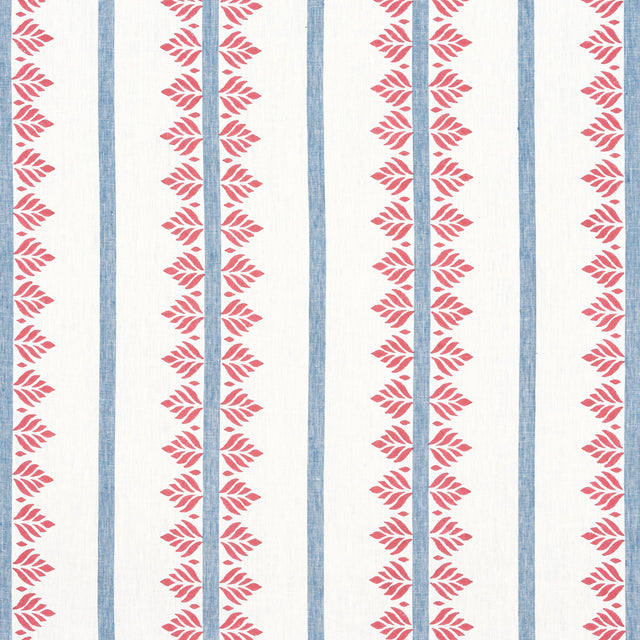Anna French Fern Stripe Red And Blue Fabric