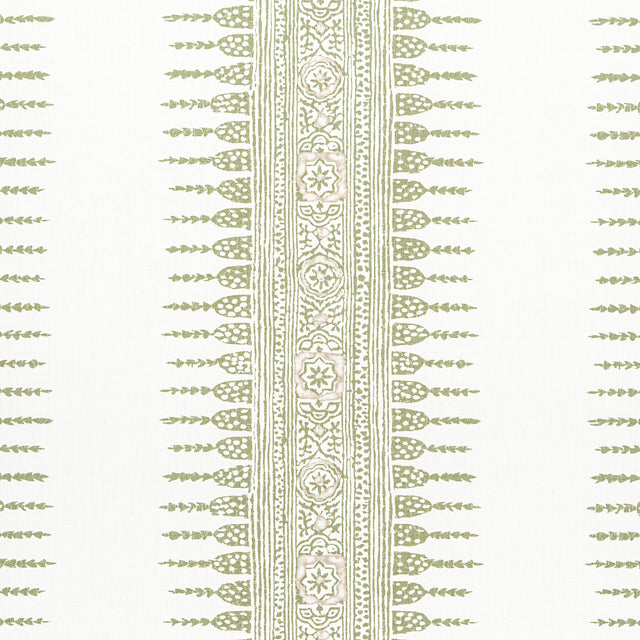 Anna French Javanese Stripe Green And White Fabric