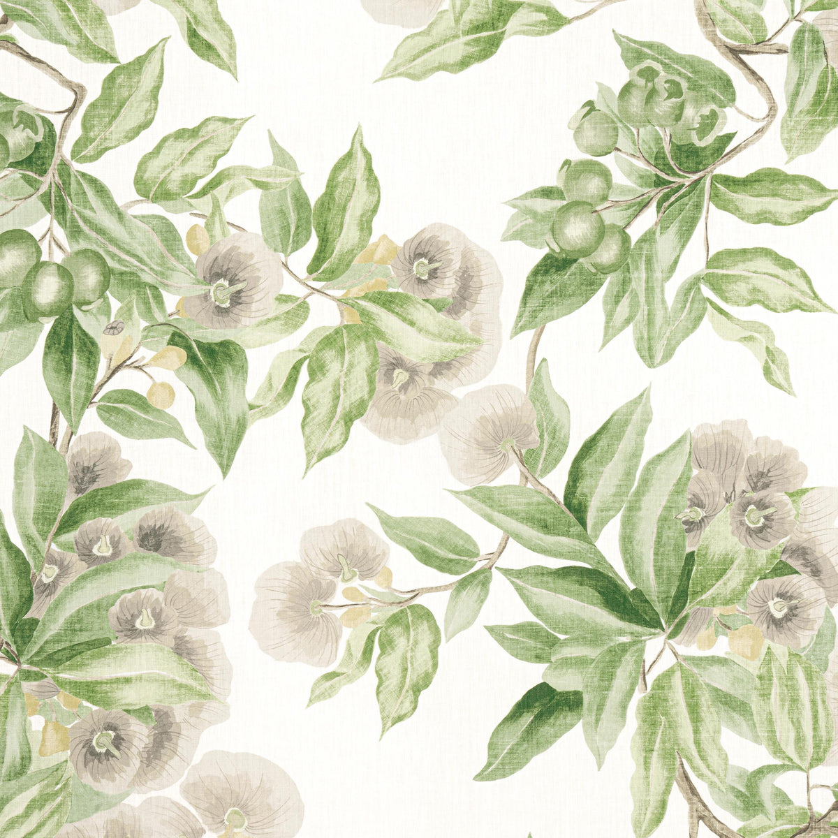 Anna French Camellia Garden Spring On White Fabric