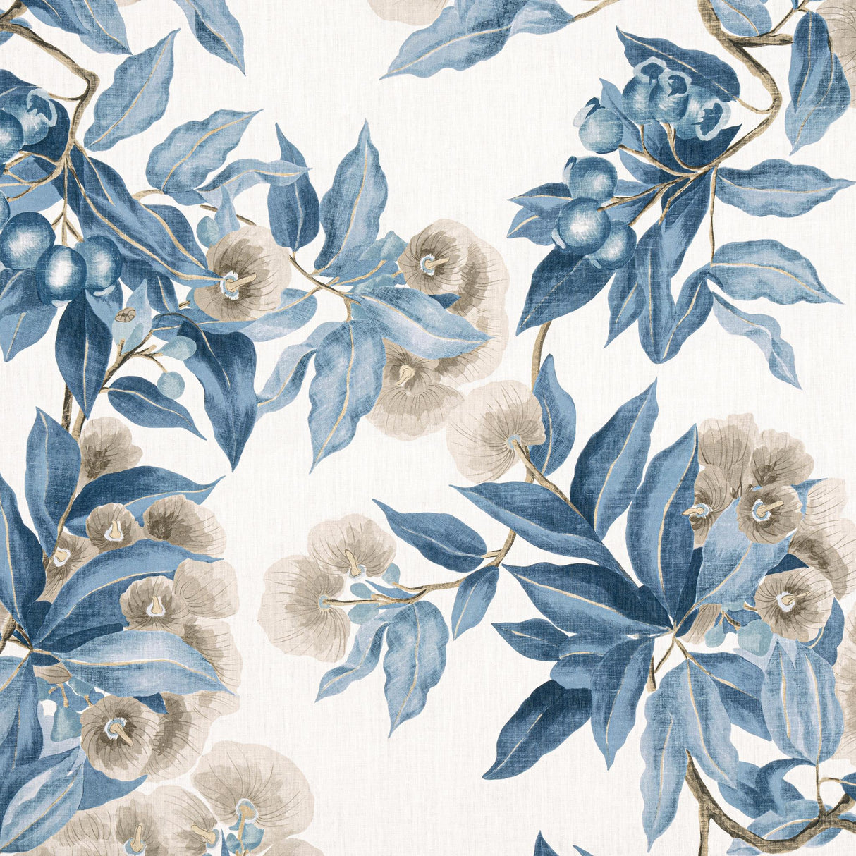 Anna French CAMELLIA GARDEN Linen and Navy Fabric