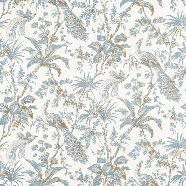 Anna French PEACOCK TOILE Soft Blue and Beige Fabric