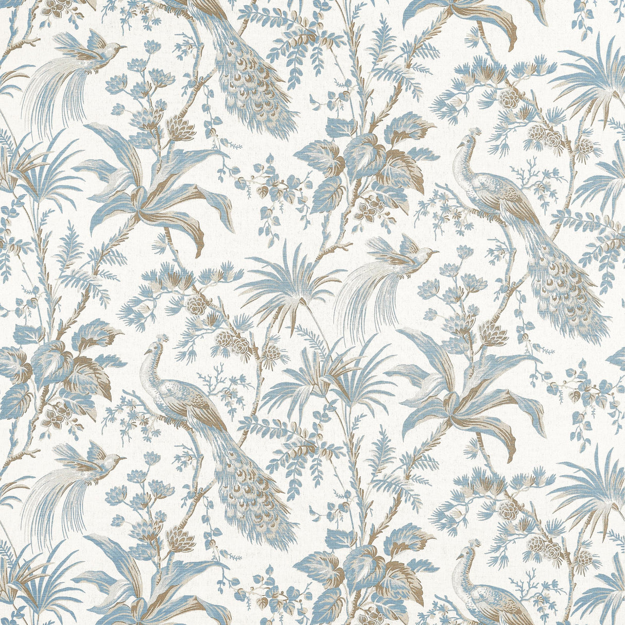 Anna French Peacock Toile Soft Blue And Beige Fabric