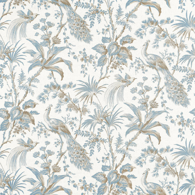 Anna French Peacock Toile Soft Blue And Beige Fabric
