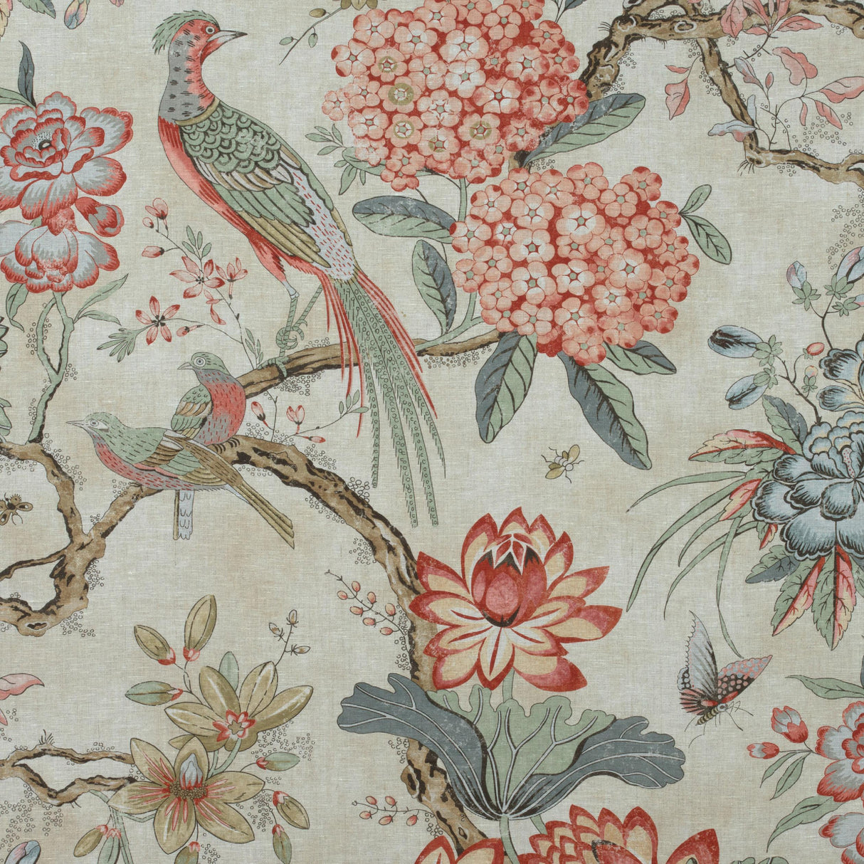 Anna French Villeneuve Coral On Flax Fabric