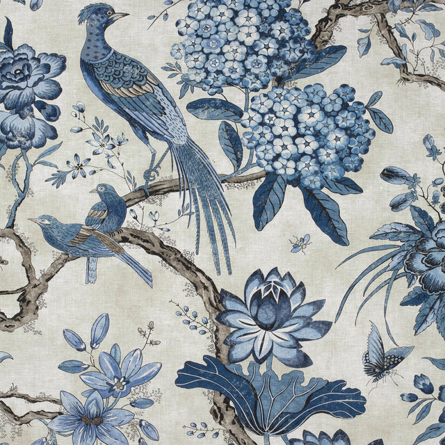 Anna French Villeneuve Blue On Flax Fabric