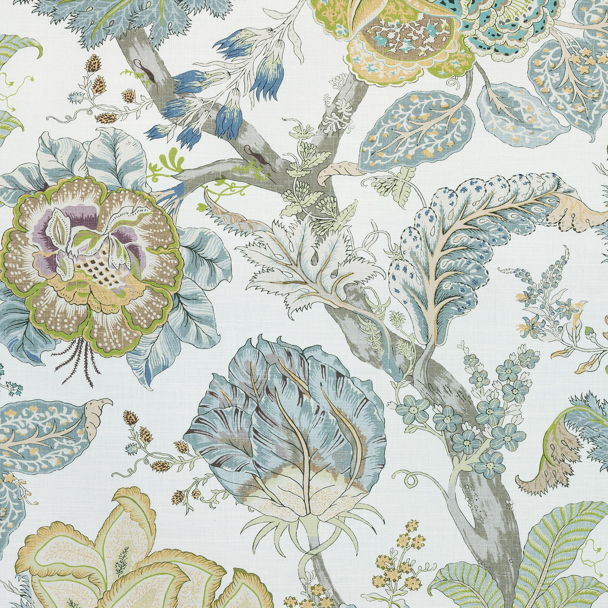 Anna French Kalamkari Yellow And Aqua Fabric