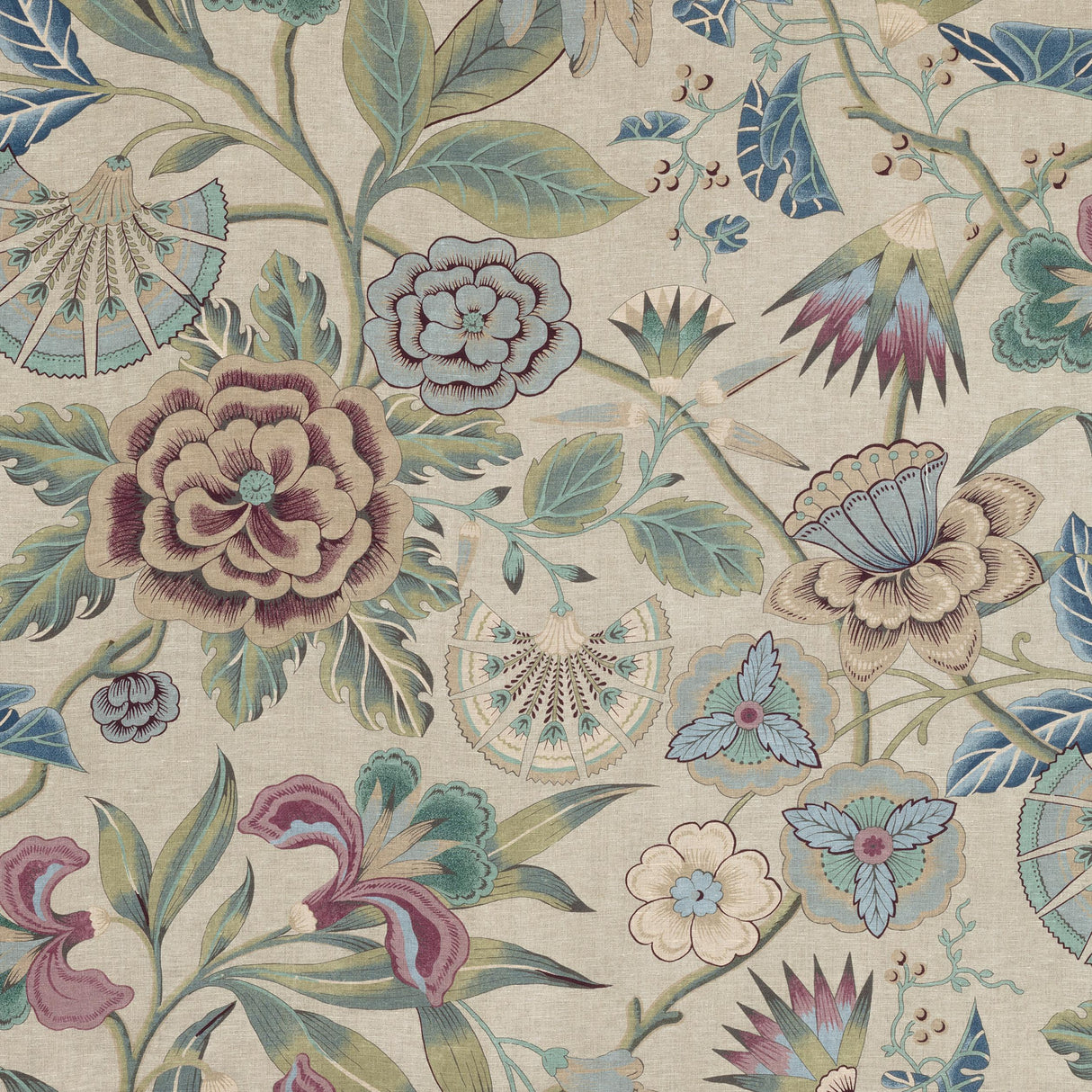 Anna French Cleo Plum And Blue On Flax Fabric