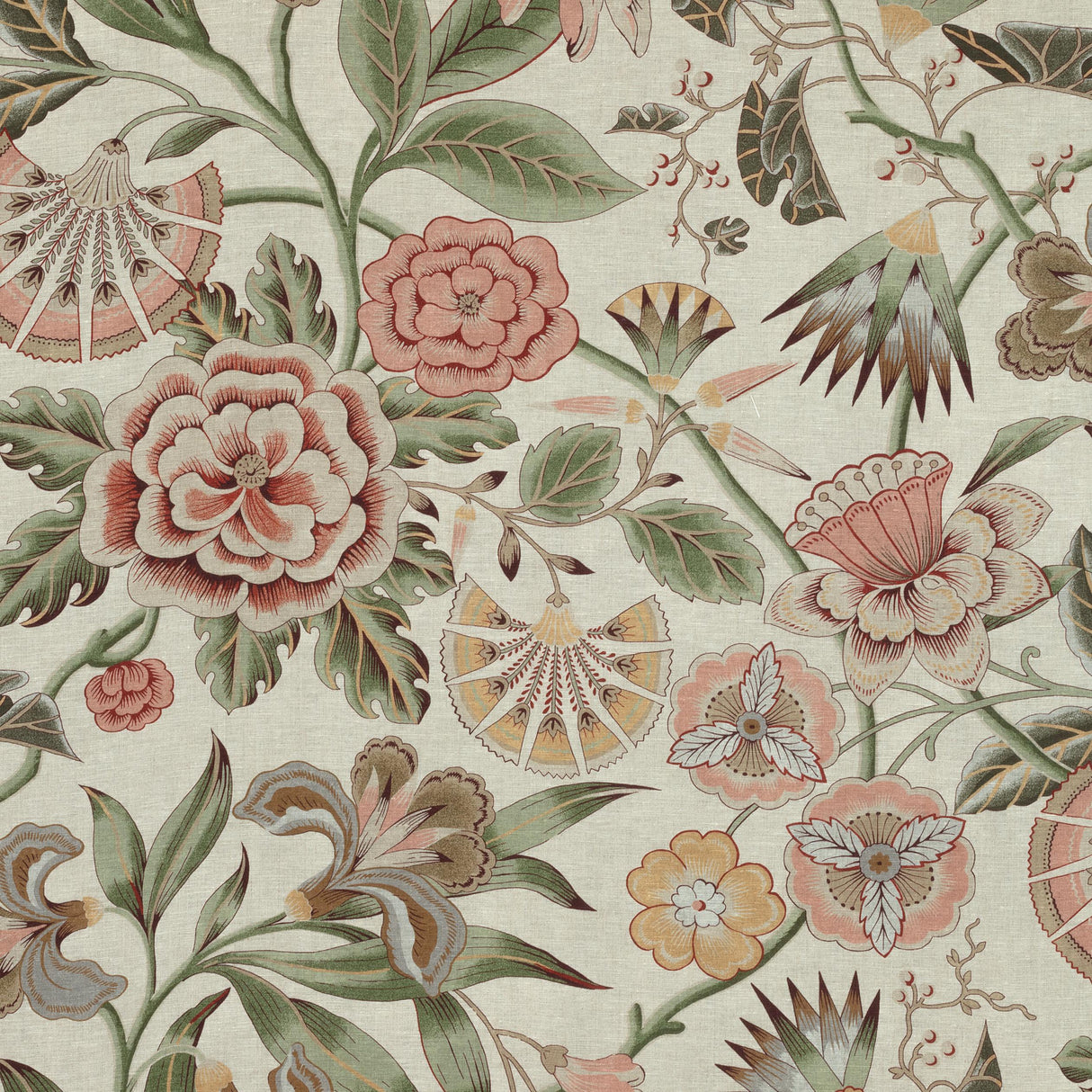 Anna French Cleo Red And Gold On Flax Fabric