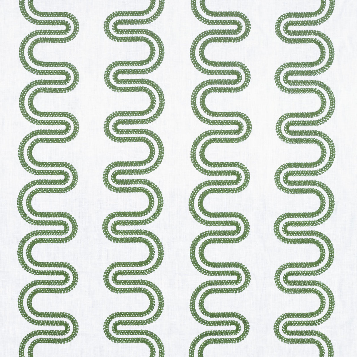 Anna French Herriot Way Embroidery Green On White Fabric