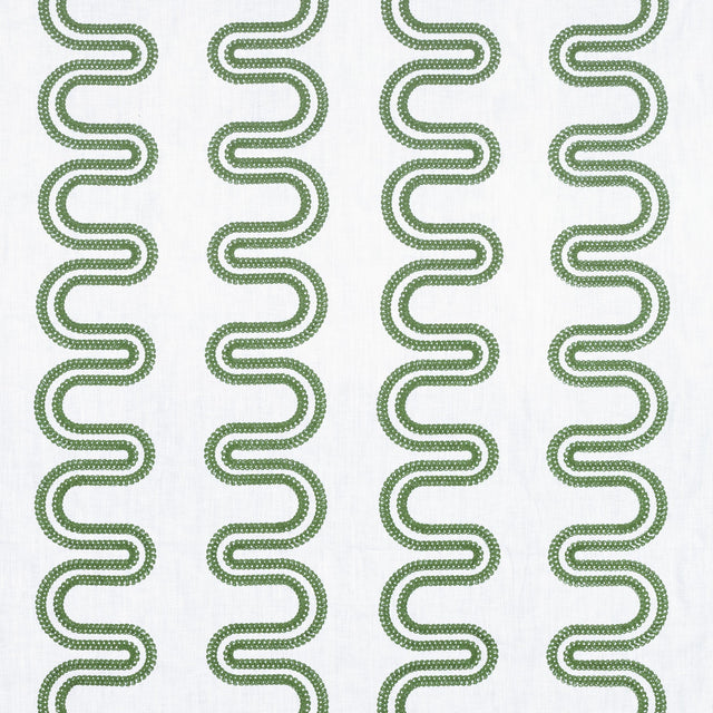 Anna French Herriot Way Embroidery Green On White Fabric