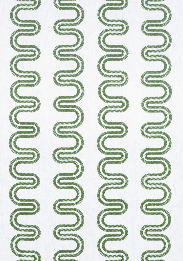 Anna French HERRIOT WAY EMBROIDERY Green on White Fabric