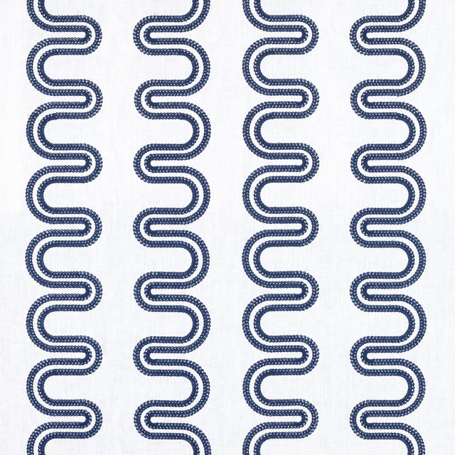 Anna French Herriot Way Embroidery Navy On White Fabric