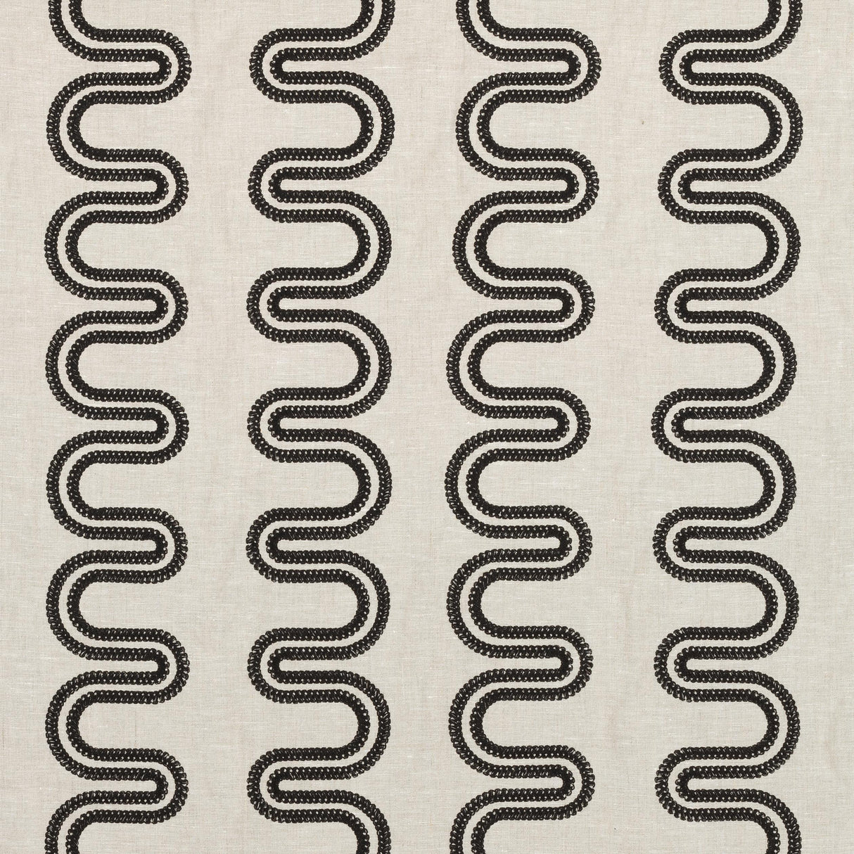 Anna French Herriot Way Embroidery Black On Flax Fabric