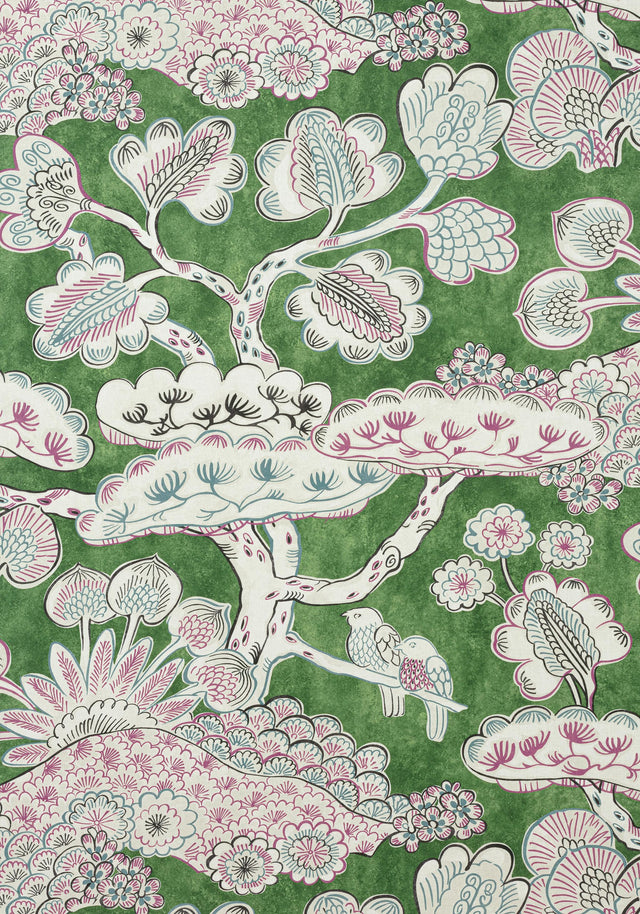 Anna French TREE HOUSE Pink and Green Fabric