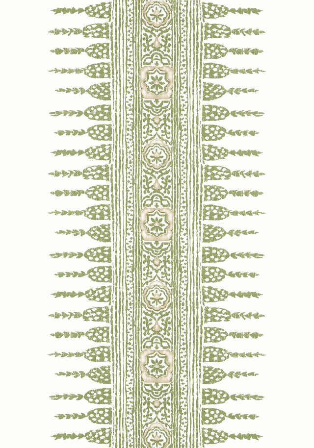 Anna French JAVANESE STRIPE Green and White Wallpaper