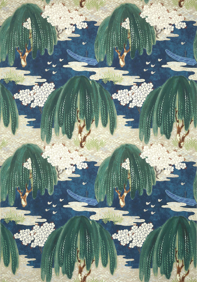 Anna French WILLOW TREE Navy Wallpaper