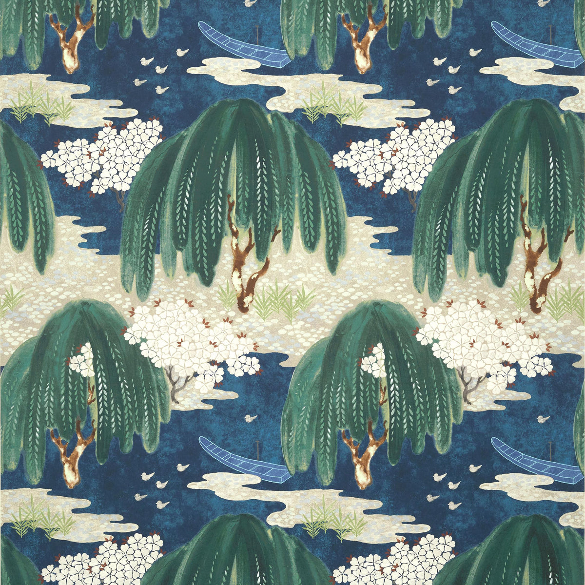 Anna French Willow Tree Navy Wallpaper