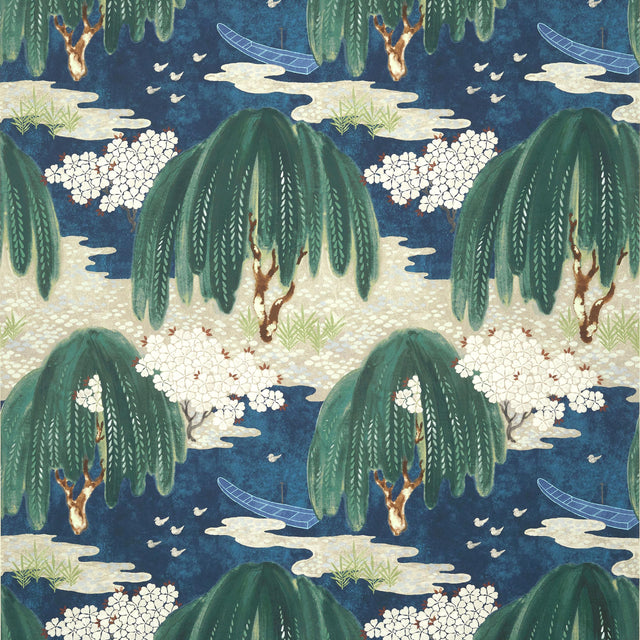 Anna French Willow Tree Navy Wallpaper