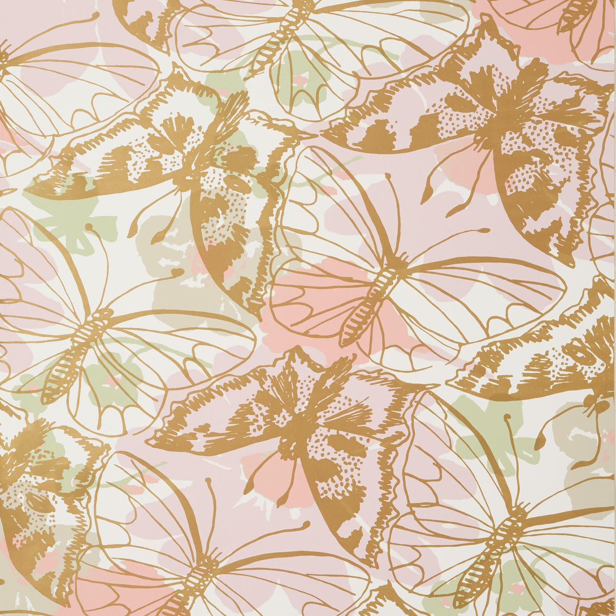 Anna French Paxton Metallic Gold On Blush Wallpaper