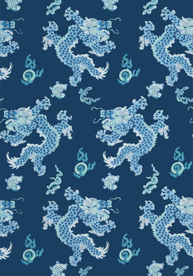 Anna French DRAGON DANCE Navy Wallpaper