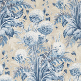 Anna French DAHLIA Navy on Linen Wallpaper