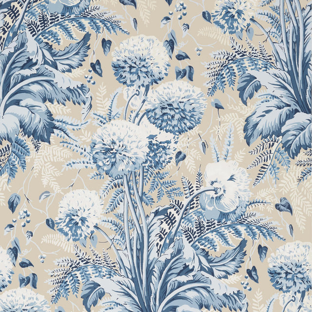 Anna French DAHLIA Navy on Linen Wallpaper