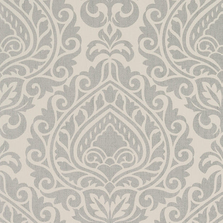 Anna French Annette Metallic Silver On Linen Wallpaper