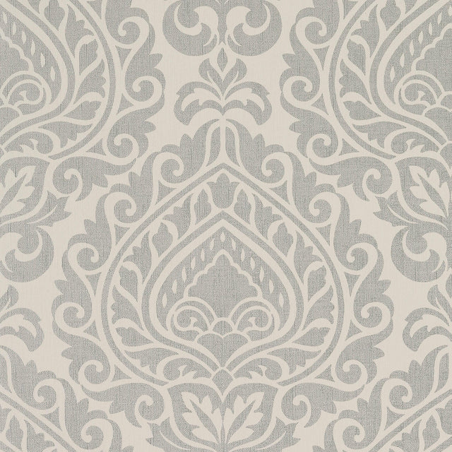 Anna French Annette Metallic Silver On Linen Wallpaper