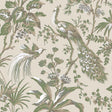 Anna French Peacock Toile Green On Natural Wallpaper
