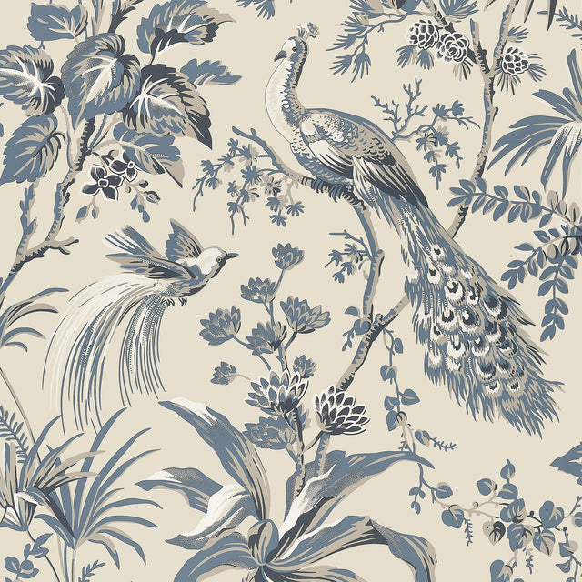 Anna French PEACOCK TOILE Slate and Black Wallpaper