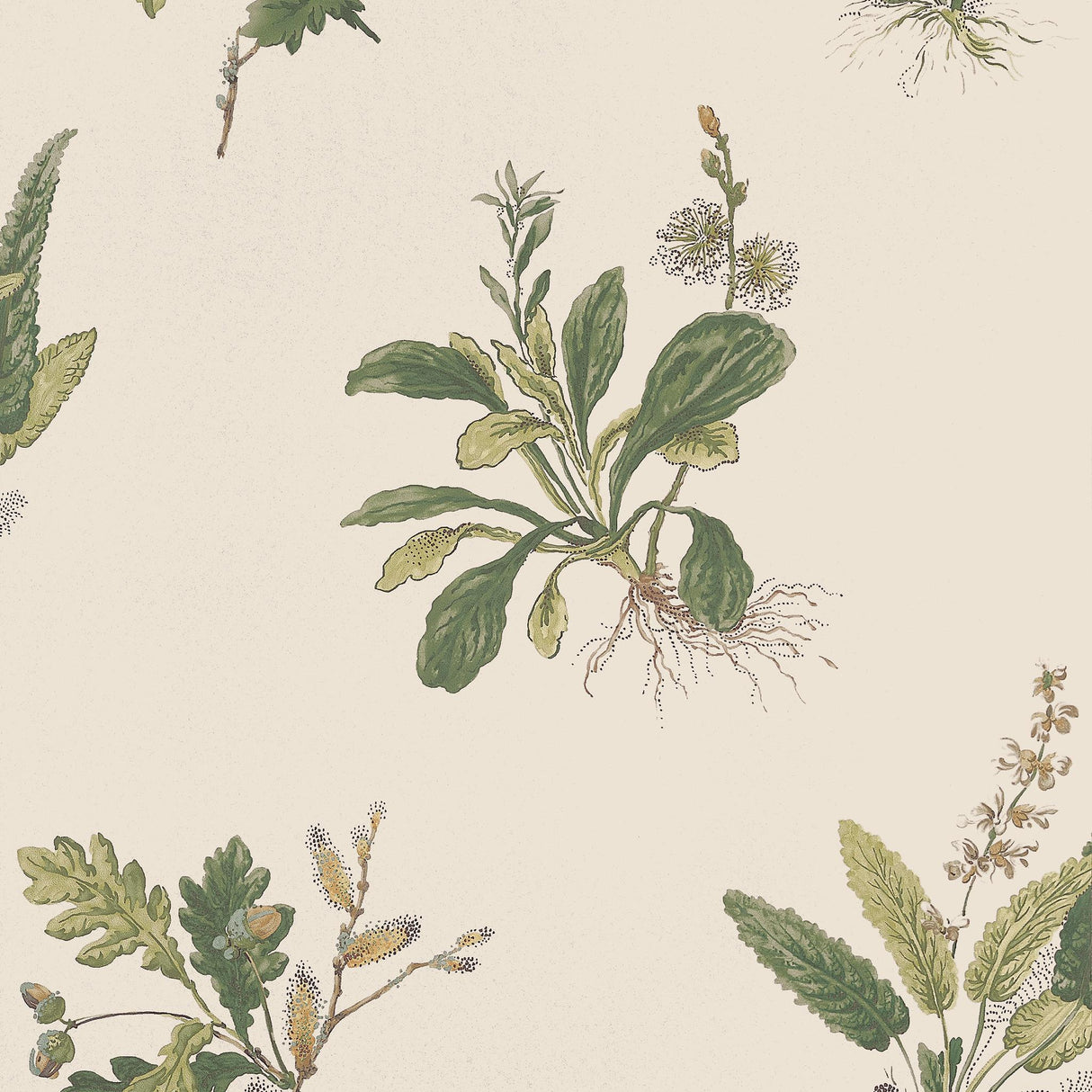 Anna French WOODLAND Green on Natural Wallpaper