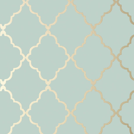 Anna French Klein Trellis Metallic Gold On Aqua Wallpaper