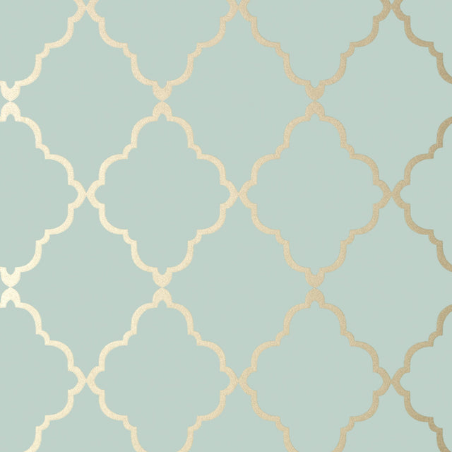 Anna French Klein Trellis Metallic Gold On Aqua Wallpaper