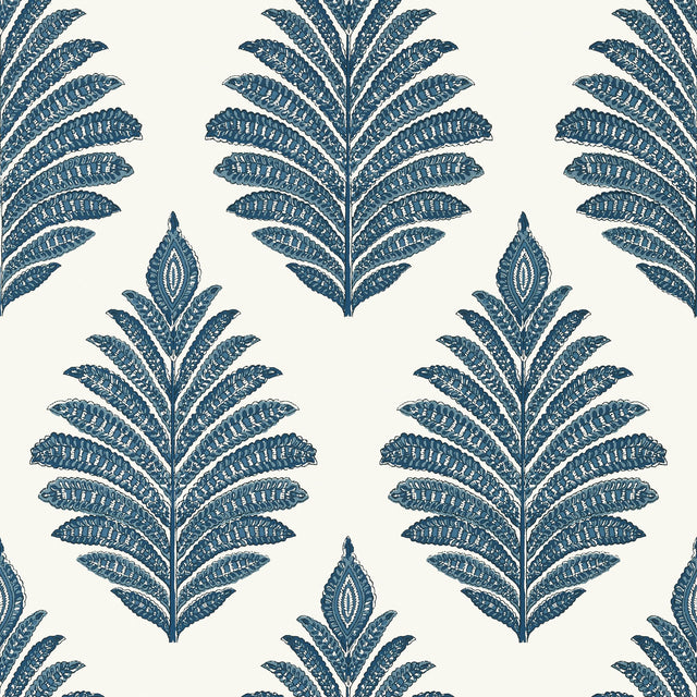 Anna French Palampore Leaf Blue And White Wallpaper