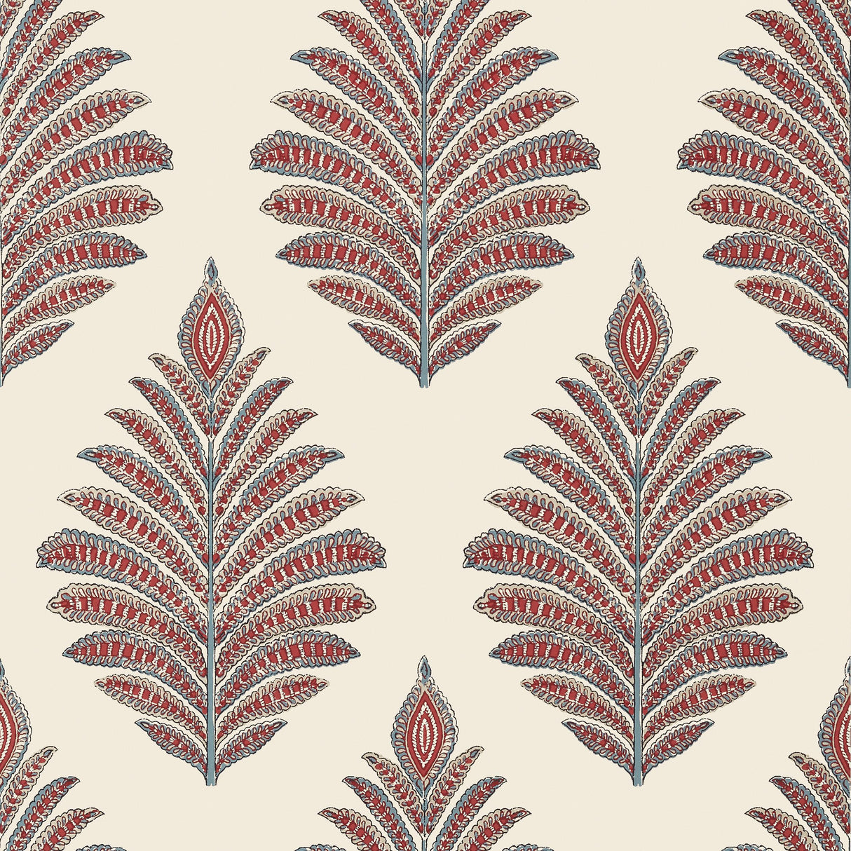 Anna French Palampore Leaf Red And Blue Wallpaper