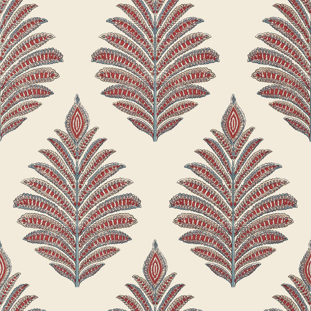 Anna French Palampore Leaf Red And Blue Wallpaper
